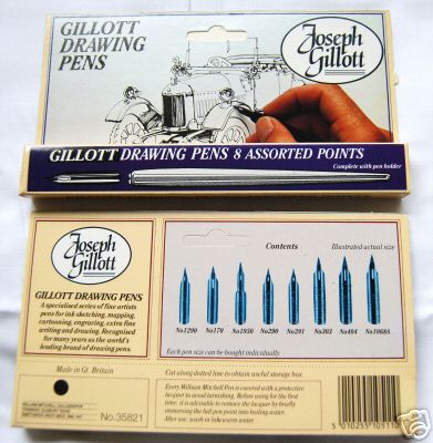 Joseph Gillott Drawing Nib Set of 8 nibs and Holder